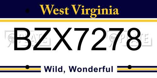 BZX7278 West Virginia License Plate