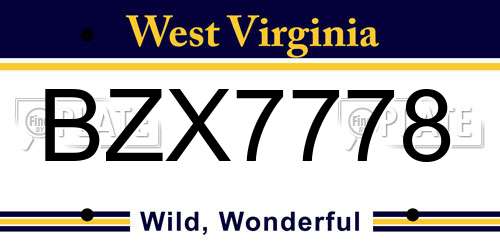 BZX7778 West Virginia License Plate