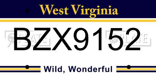 BZX9152 West Virginia License Plate