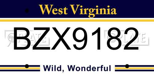 BZX9182 West Virginia License Plate