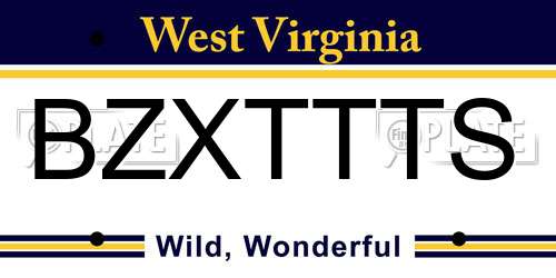 BZXTTTS West Virginia License Plate