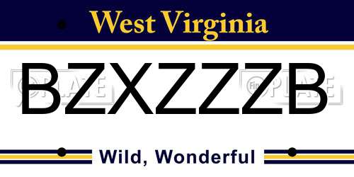 BZXZZZB West Virginia License Plate