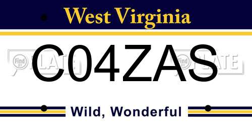 C04ZAS West Virginia License Plate