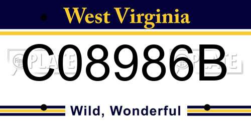 C08986B West Virginia License Plate