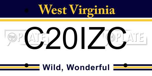 C20IZC West Virginia License Plate