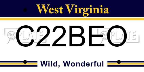 C22BEO West Virginia License Plate