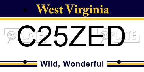C25ZED West Virginia License Plate