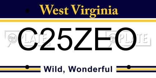 C25ZEO West Virginia License Plate