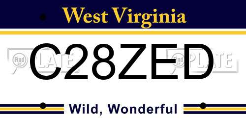 C28ZED West Virginia License Plate