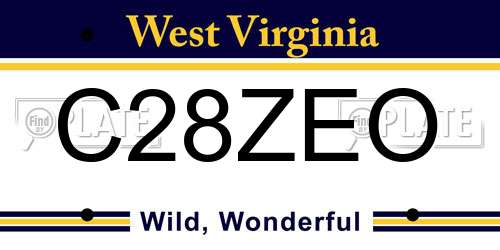 C28ZEO West Virginia License Plate