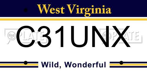 C31UNX West Virginia License Plate