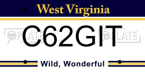 C62GIT West Virginia License Plate