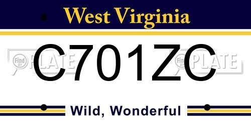 C701ZC West Virginia License Plate