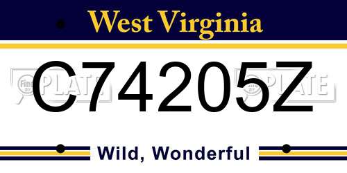 C74205Z West Virginia License Plate