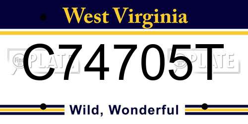 C74705T West Virginia License Plate