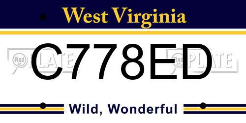 C778ED West Virginia License Plate