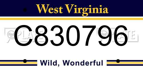 C830796 West Virginia License Plate