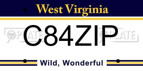 C84ZIP West Virginia License Plate