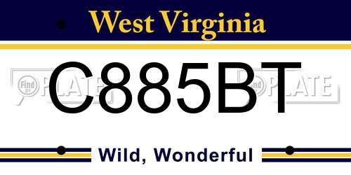 C885BT West Virginia License Plate