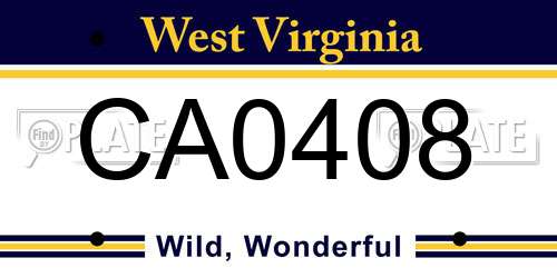 CA0408 West Virginia License Plate