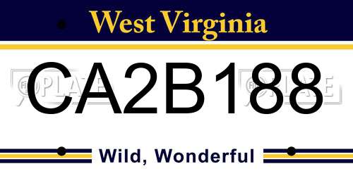 CA2B188 West Virginia License Plate