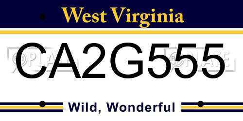 CA2G555 West Virginia License Plate
