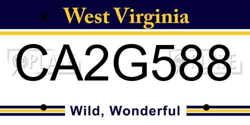 CA2G588 West Virginia License Plate