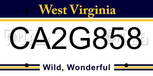 CA2G858 West Virginia License Plate