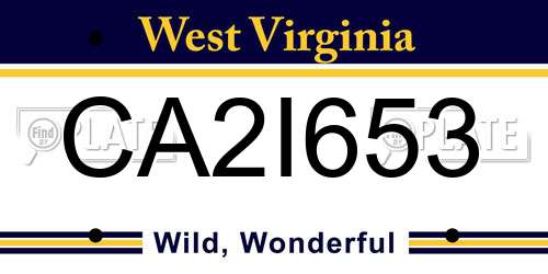 CA2I653 West Virginia License Plate