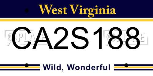 CA2S188 West Virginia License Plate