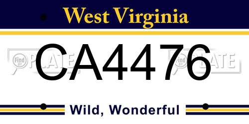 CA4476 West Virginia License Plate
