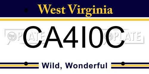 CA4I0C West Virginia License Plate