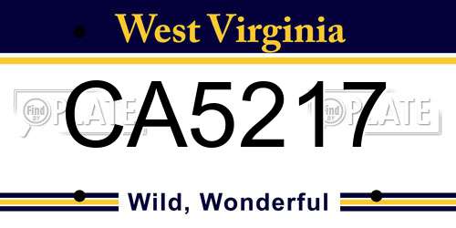 CA5217 West Virginia License Plate
