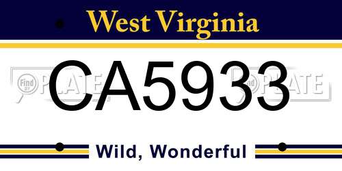 CA5933 West Virginia License Plate