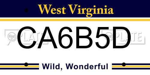 CA6B5D West Virginia License Plate