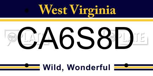 CA6S8D West Virginia License Plate