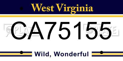 CA75155 West Virginia License Plate