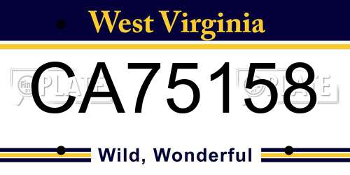 CA75158 West Virginia License Plate