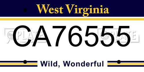CA76555 West Virginia License Plate