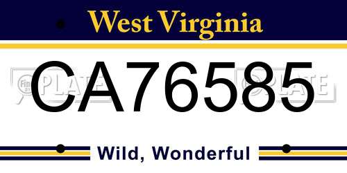 CA76585 West Virginia License Plate