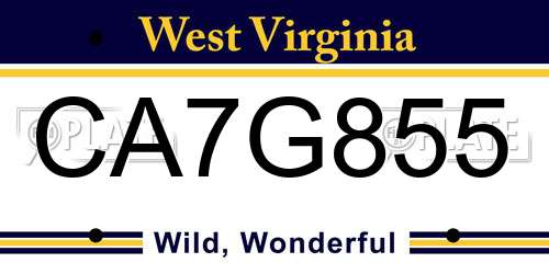 CA7G855 West Virginia License Plate