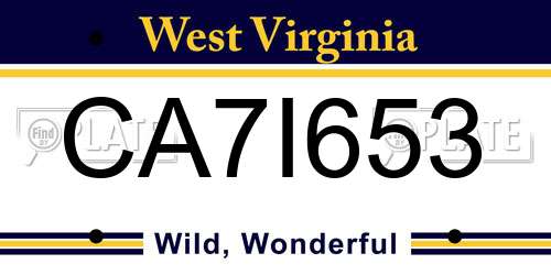 CA7I653 West Virginia License Plate