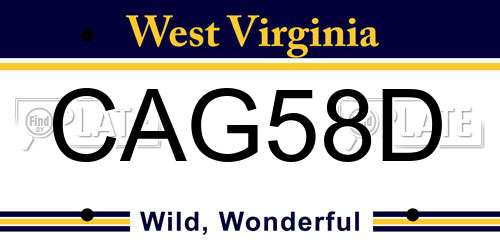 CAG58D West Virginia License Plate
