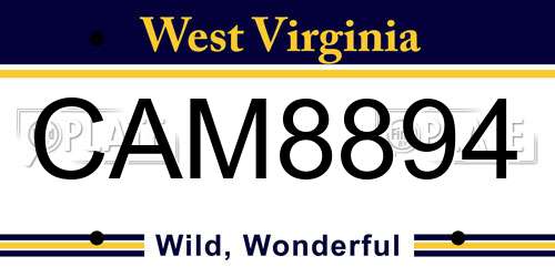 CAM8894 West Virginia License Plate