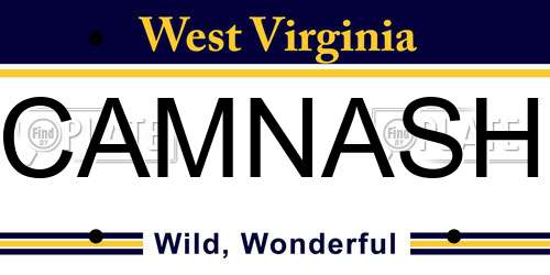 CAMNASH West Virginia License Plate