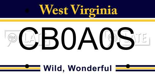 CB0A0S West Virginia License Plate