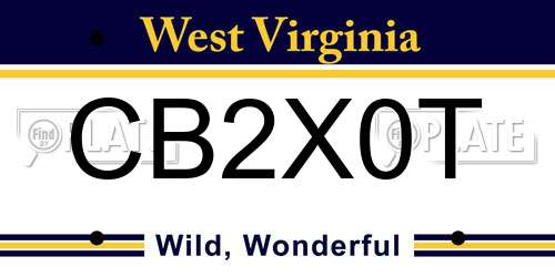 CB2X0T West Virginia License Plate