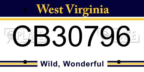 CB30796 West Virginia License Plate