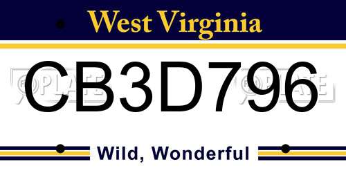CB3D796 West Virginia License Plate