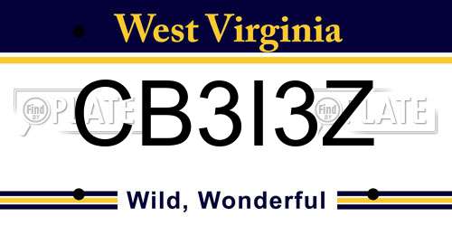 CB3I3Z West Virginia License Plate